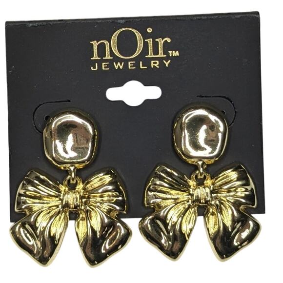 nOir Gold Tone Bow Drop Earrings - Statement Jewelry - Picture 1 of 5